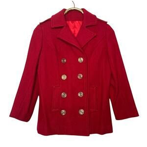 Vintage 60s Size Small Maroon Red Mod Pea Wool Coat Jacket Double Breast